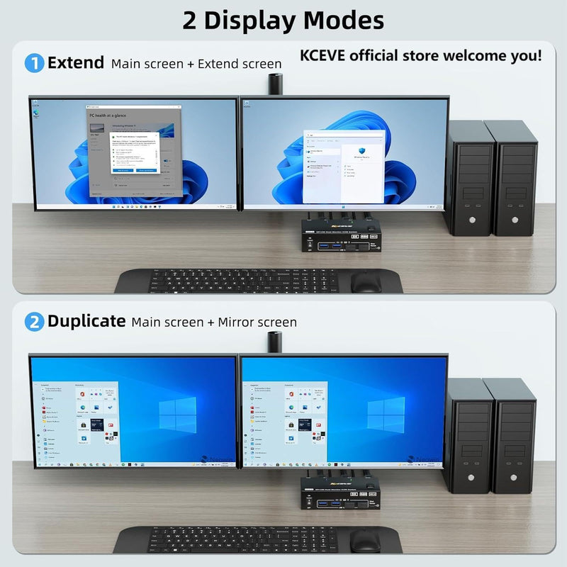 8K KVM Switch 2 Monitors 2 Computers Displayport HDMI, Dual Monitor USB 3.0 DP KVM Switcher Supports 8K@60Hz for 2 Computers Share Keyboard, Mouse and Monitor 2x2 KVM Switch HDMI +DP