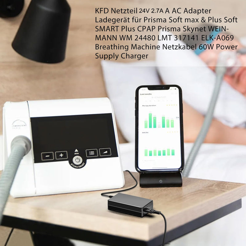 [AUSTRALIA] - KFD Power Supply 24 V 2.7 A Charger for Löwenstein Prism Smart Plus/Max Prism Soft Plus/Max CPAP Sleep Apnea Device Weinmann WM 24480 Skynet ELK-A069 60 W Medical Adapter (Does Not Fit with 37 V 90 W 