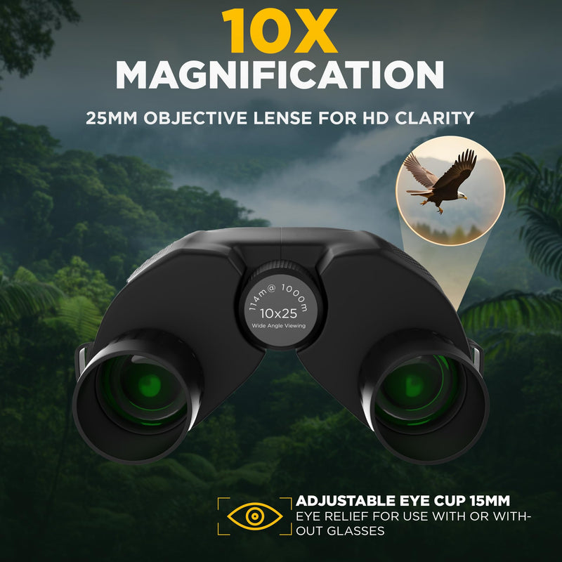 10x25 High-Powered Compact Binoculars for Adults – Long Range Bird Watching, Travel for Cruise Ship, Lightweight Small for Hiking, Sports & Outdoor Adventures 10x25 Black Binoculars