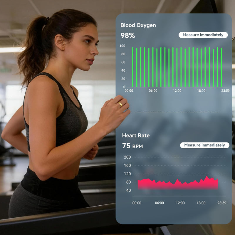 Smart Fitness Ring for Men and Women – Lightweight & Barely‑There Feel, Track Heart Rate, Stress, Sleep, Steps & SpO2, Ultra‑Slim 6mm,10ATM Waterproof, No Subscription Fee, Gold 8