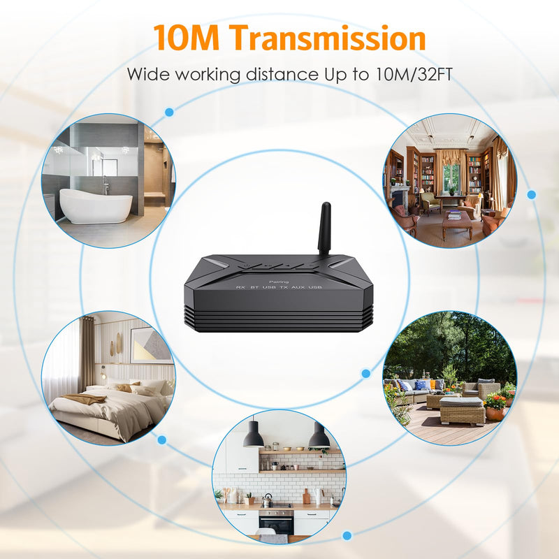 JXTZ Bluetooth Transmitter Receiver, 3 in 1 Bluetooth 5.0 Aux Audio Adapter with USB/RCA/AUX Output for Music Streaming Sound System, Bluetooth Receiver for Home Stereo/TV/Car/PC/Headphone/Speaker Black