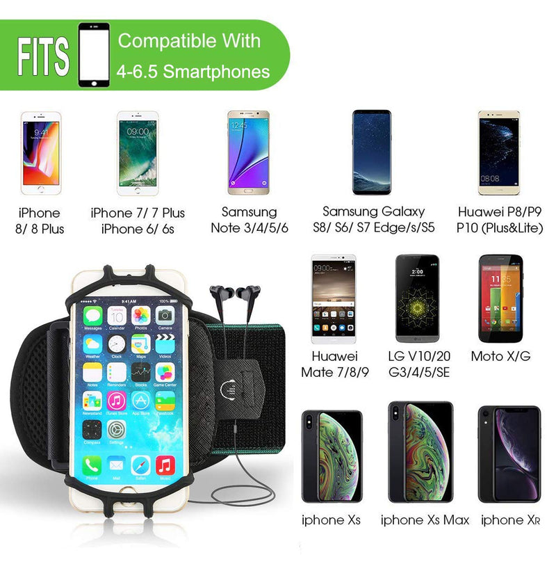 Wristband Phone Holder,HCcolo 360°Rotatable Universal Sports Wristband for iPhone X/8 Plus/8/7/6s,Galaxy S9 Plus/S9/S8 & Other 4”-6.5”Smartphone,Running Armband for Hiking Biking Walking (Wrist) Black