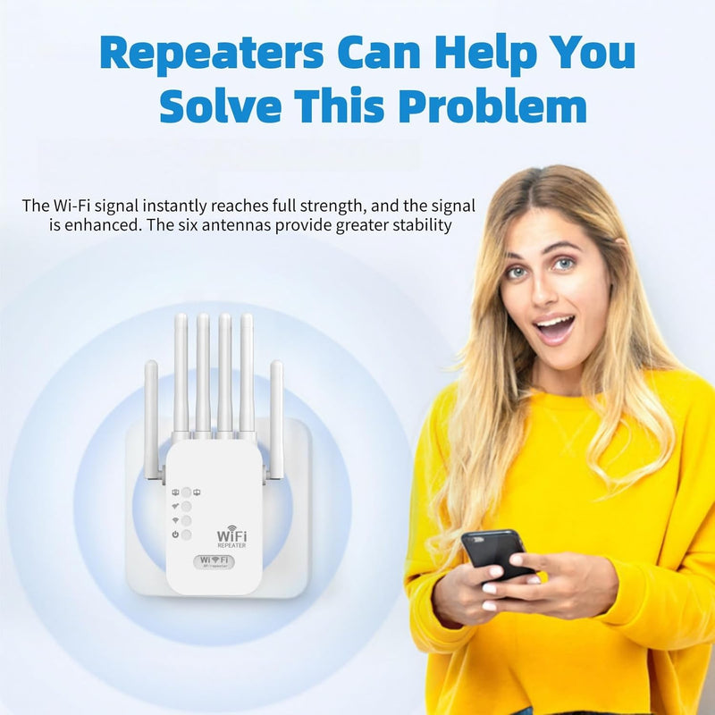 [AUSTRALIA] - WiFi Extender Signal Booster for Home - 2026 Upgraded (6 Directional Antennas) New Generation Internet Extender Wifi Booster Signal Range Amplifier, WiFi Repeater with Ethernet Port, for 99% of Device White (H) 