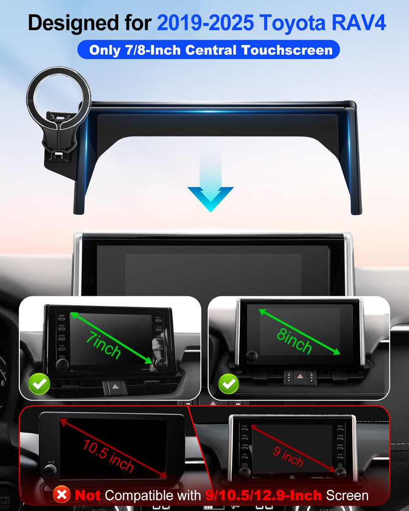 Magnetic Car Mount for Toyota RAV4 2019-2025 7/8-Inch Screen: for MagSafe | Strong Magnets, Adjustable RAV 4 Cell Phone Holder for iPhone Samsung, Eye-Level Viewing, Not for 9/10.5/12.9-Inch Displays 2019-2025 Toyota RAV4