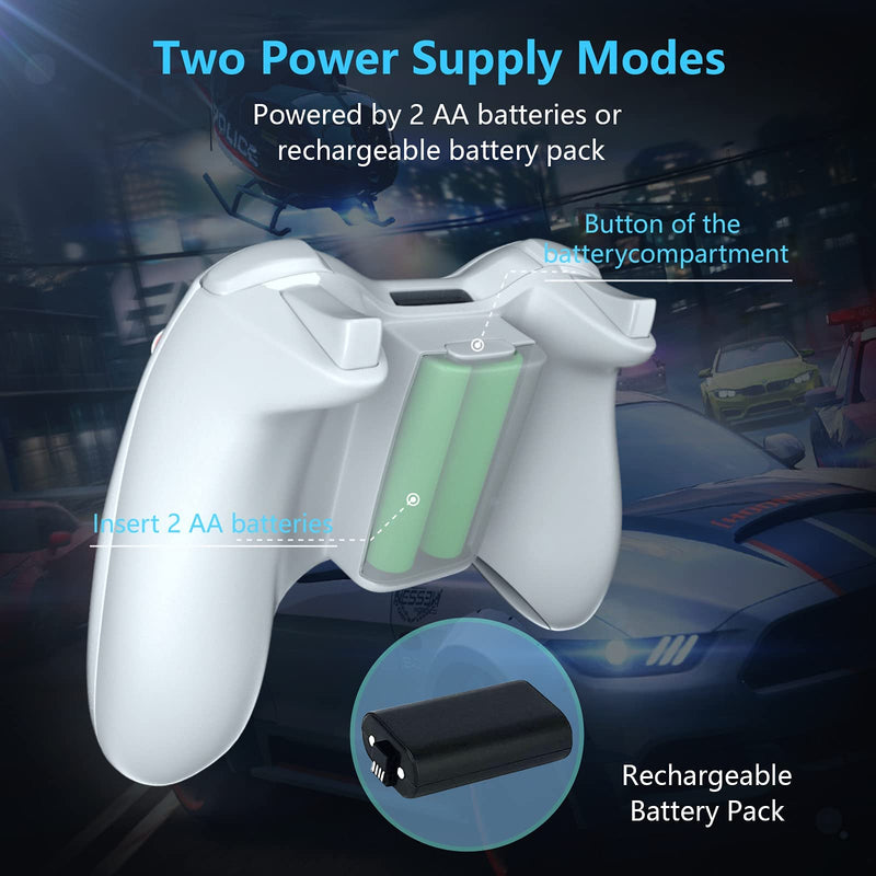 Wireless Controller for Xbox 360, 2.4GHZ Gamepad Joystick Controller Remote for PC Windows 7,8,10 with Receiver Adapter, White