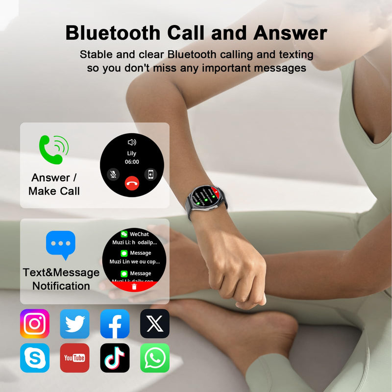 AOC Smartwatch Fitness Sports Watch 1.43 AMOLED HD Touchscreen, AI GPT, Bluetooth Call, Voice Assistant‌, Heart Rate & Sleep Tracking Monitoring, IP67 Waterproof for Men & Women Black