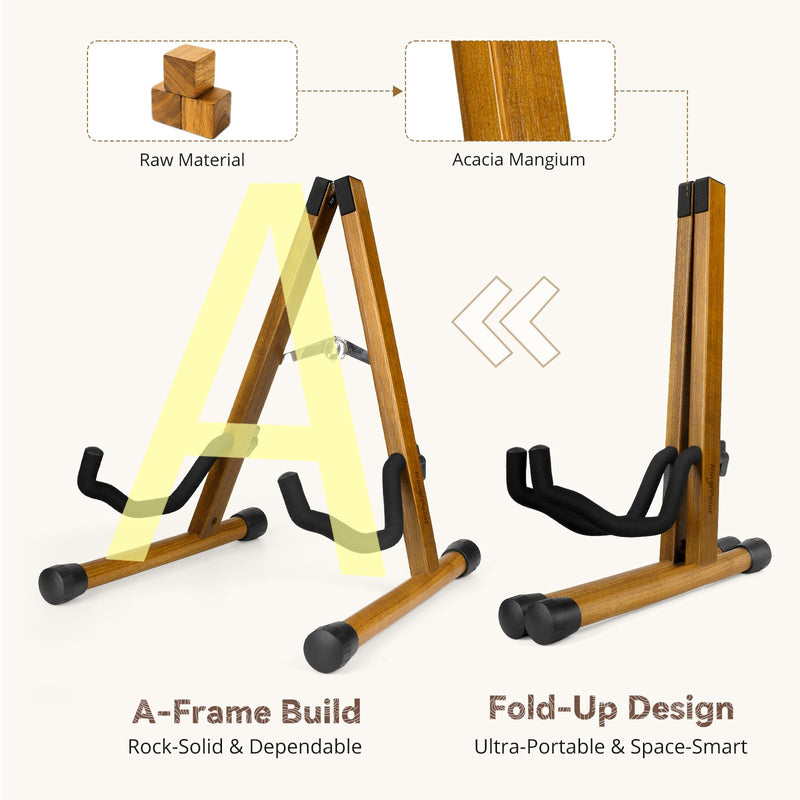 [AUSTRALIA] - Guitar Stand, Guitar Floor Stand, Acoustic Electric Wooden A Frame Folding Guitar Holder Adjustable for Bass, Cello, Mandolin, Banjo, Ukulele (Acacia) Acacia Wood 