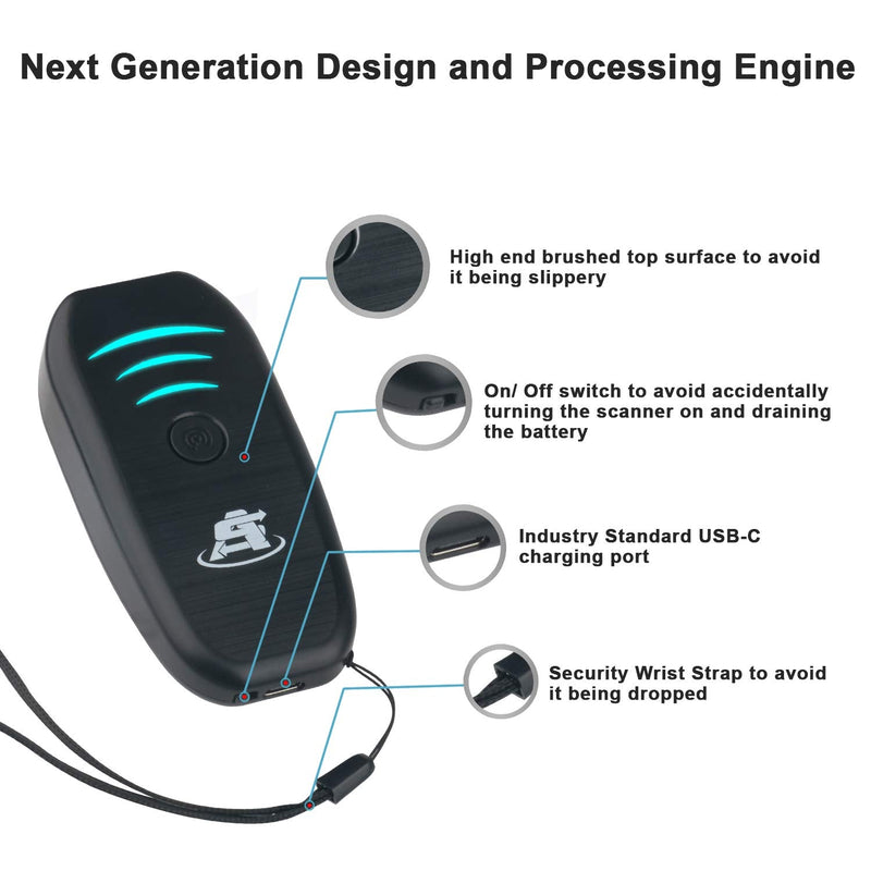ScanAvenger Portable Mini-Wireless Bluetooth Barcode Scanner: Hand Scanners - Cordless, Rechargeable 1D & 2D Scan Gun for Inventory Management Wireless, Handheld USB QR (1D&2D Mini Barcode Reader) 1D&2D Mini Barcode Scanner
