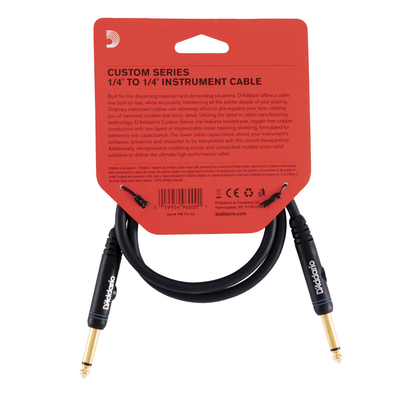 D’Addario Cable, Black, 2 Feet (PW-PC-02) Straight End