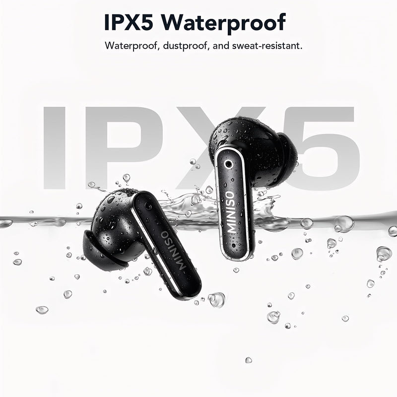 MINISO MS128 ANC Bluetooth 6.0 in-Ear Earbuds Touch Screen Charging Case | Adaptive Noise Cancellation HD Call Mic, IPX5 Sweatproof, 24H Long Playtime Ergonomic Fit for Commute Travel Sports Daily Use Black