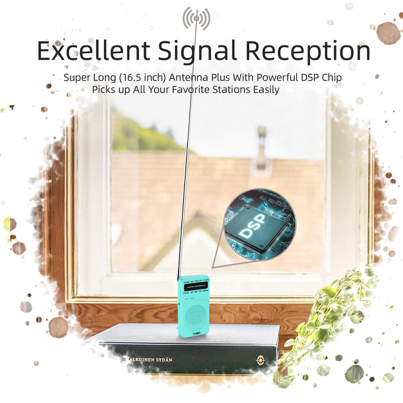 [AUSTRALIA] - PRUNUS J-166 Portable Radio AM FM, Battery Operated Radio with Tuning Light, Back Clip, Excellent Reception, AM FM Radio Portable, Transistor Radio Blue 