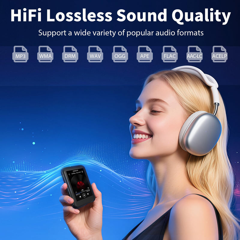 [AUSTRALIA] - MP3 Player with Bluetooth 5.3, 16GB 2.4-Inch Full Touchscreen Music Player for Kids, FM Radio, Voice Recorder, Hi-Fi Sound, E-Book, Earphones Included Black 