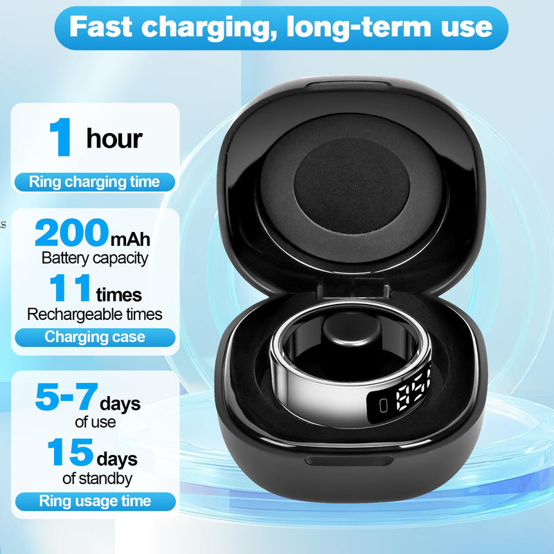 Smart Ring Health Tracker for Men/Women,Fitness Ring Sleep Tracker with LED Display Sreeen,Fast Charging,Health and Sleep Monitoring,Motion Tracking,Female Cycle,Waterproof(Silver,11) 11 Silver