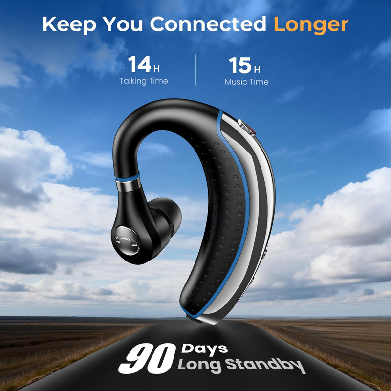 [AUSTRALIA] - Bluetooth Headset, Bluetooth Earpiece with Noise Canceling Microphone, 0.53oz Ultralight V5.3 Wireless Headset with Charging Case Mute Button 56H Playtime Multi point for Work Cell Phone Driver Office Black 