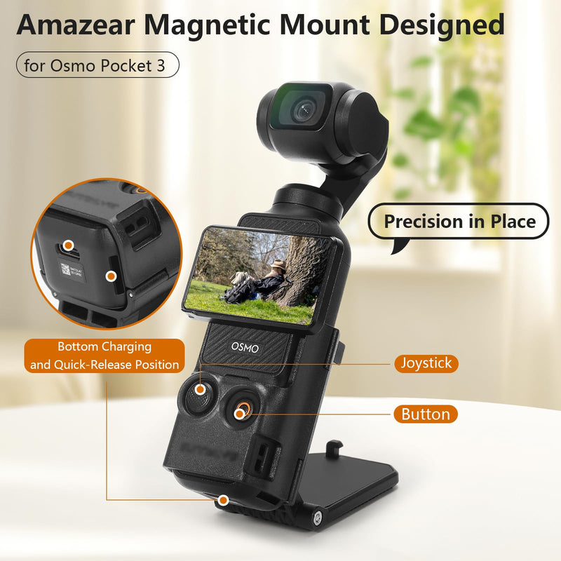 Magnetic Mount Stand Compatible with DJI Osmo Pocket 3, Pocket3 Accessories Expansion Adapter Magnet Suction Case Holder on Desktop, Vertical Surface, 180° Adjustable, Quick Fixation, Black