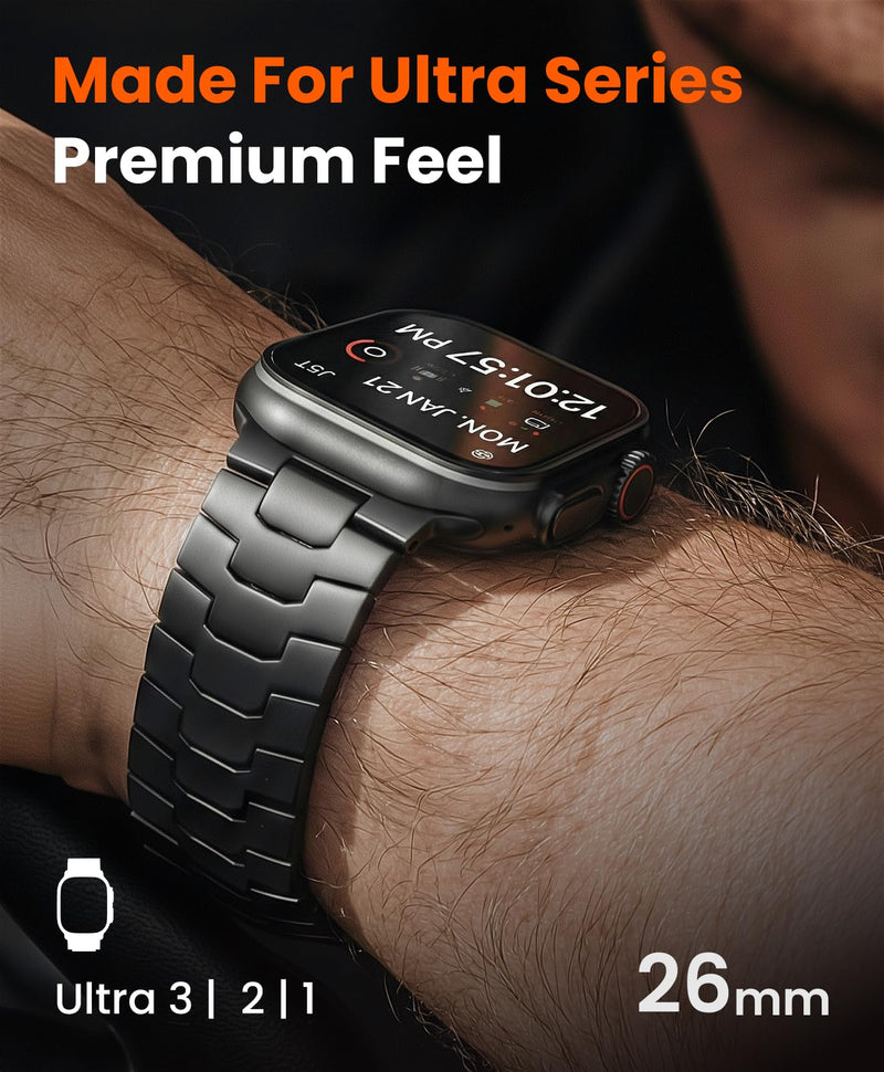 26mm Titanium Band for Apple Watch Ultra 2/Ultra 3 49mm, Rugged Metal Watch Band for Men, Robust iWatch Ultra Replacement Strap, DLC Scratch Resistant Titanium Link Bracelet,Foldover Clasp,Titanium