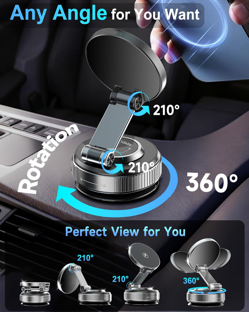 for MagSafe Car Mount, Vacuum Magnetic Car Phone Holder Stand for Your Car | [Reinforced 120LBS Ultra Suction Cup & 3000gf Magnet] 780° Cell Phone Mount Dashboard Car Holder Bracket for iPhone & Android Black 1