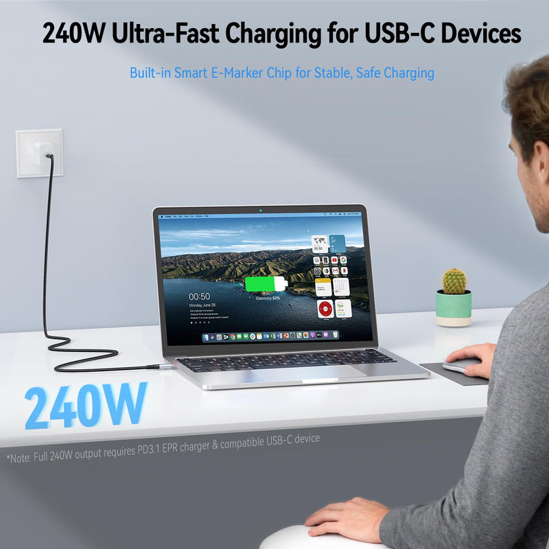 ZeroneTeck 3-Pack 6.6FT USB4 for Thunderbolt 4 Cable, 8K/4K@144Hz USB C Video Cable, 40Gbps Data Transfer, USBC Monitor Display, 240W PD Fast Charging for MacBook,Lenovo,HP,Multi-Computer Desktop Black