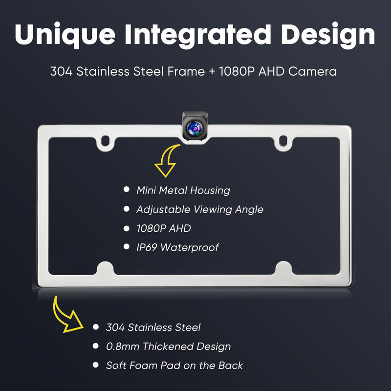 PixelMan Backup Camera,XS-2 1080P AHD Innovative One-Piece License Plate Back Up Camera Ultra Clear Night Vision 170° Wide Angle Vehicle Rear View Reverse Camera,All-Weather Durable Metal Housing