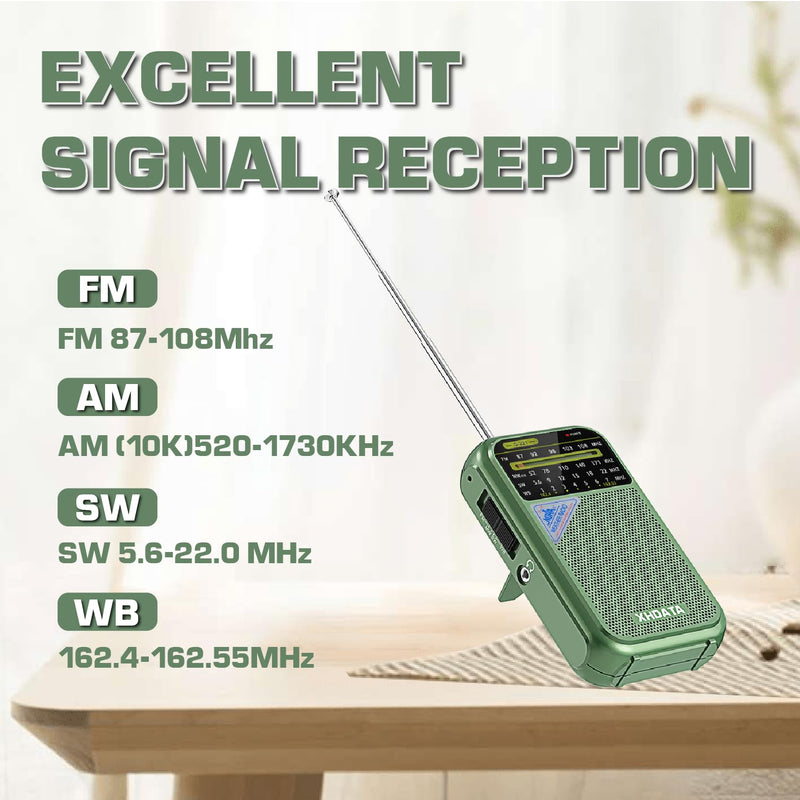 [AUSTRALIA] - XHDATA D221 NOAA Weather Radio Portable AM FM Shortwave Radio Receiver, 2 AA Battery Operated, Transistor Radio with Excellent Reception for Gift, Family, Elder (Green) Green 
