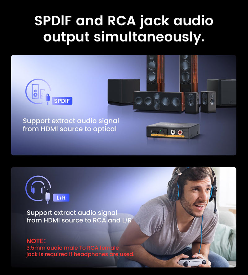 [AUSTRALIA] - avedio links 4K 60Hz HDMI Audio Extractor Converter SPDIF + L/R Stereo 3.5mm Out, HDMI2.0 HDCP2.2 Dolby Digital/DTS/Dolby Vision HDR for Fire Stick, Blu-Ray Player 4K 60Hz Black 