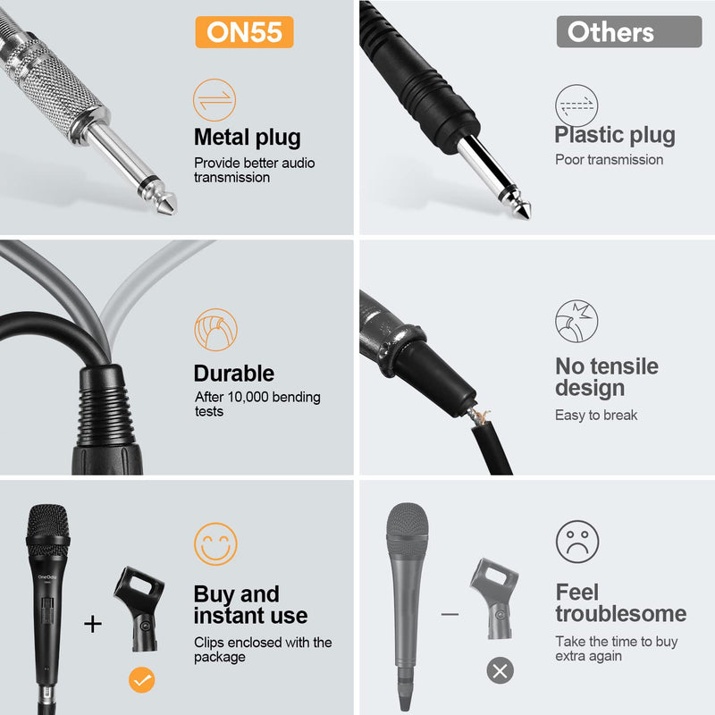 OneOdio ON55 Wired Microphone for Singing - Mic Clips, Metal Female, ON/Off Switch, 16.4ft XLR Cable - Condenser Dynamic Mic for Karaoke Machine, AMP, Speaker, Parties Gold
