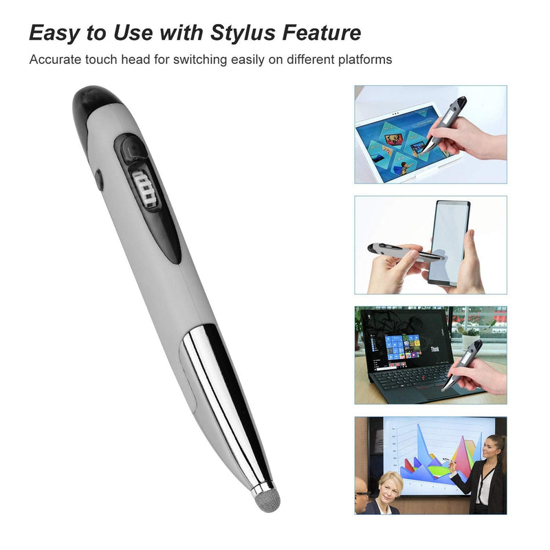 Rechargeable Pocket Pen Mouse, Lychee Left/Right-Handed Wireless Optical Ergonomic Mouse with Stylus Function RGB Backlit Type-C & Micro USB Adapter for PC Laptop Notebook Mac (Grey) Grey