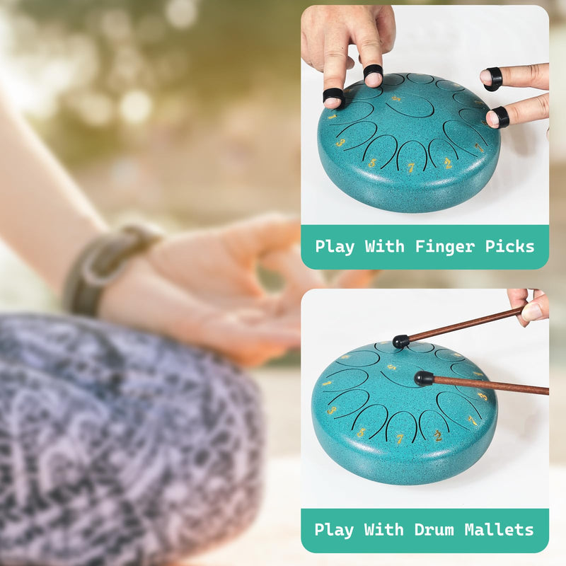 Steel Tongue Drum Musical Percussion Instrument, Rain Drum for Outside - Musician Gift for Family and Friends (malachite, 13 Notes 6.8 Inches) malachite