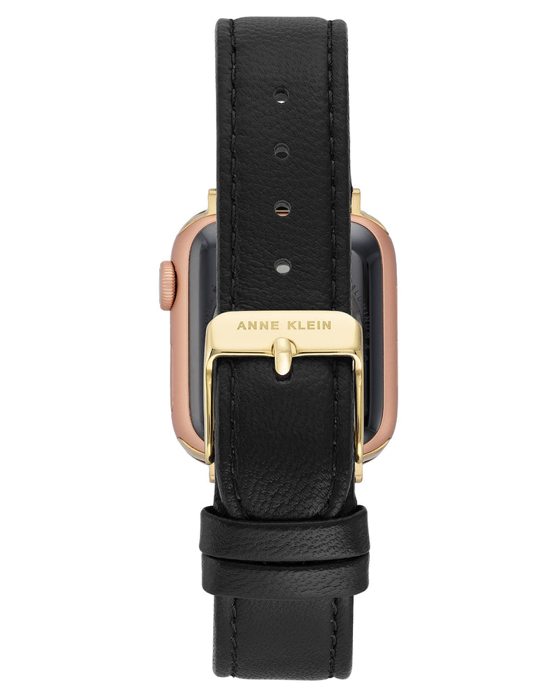 Anne Klein Leather Fashion Band for Apple Watch Secure, Adjustable, Apple Watch Band Replacement, Fits Most Wrists 42/44/45/46/49mm Black/Gold