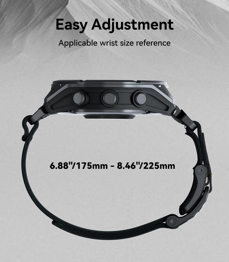 Aulumu C11 for Garmin Watch Band 26MM | Mag Buckle Slim Band | Memory Quick Release | Velvet Nylon Braid | Stainless Steel Magnetic Clasp Silver Buckle Black Band