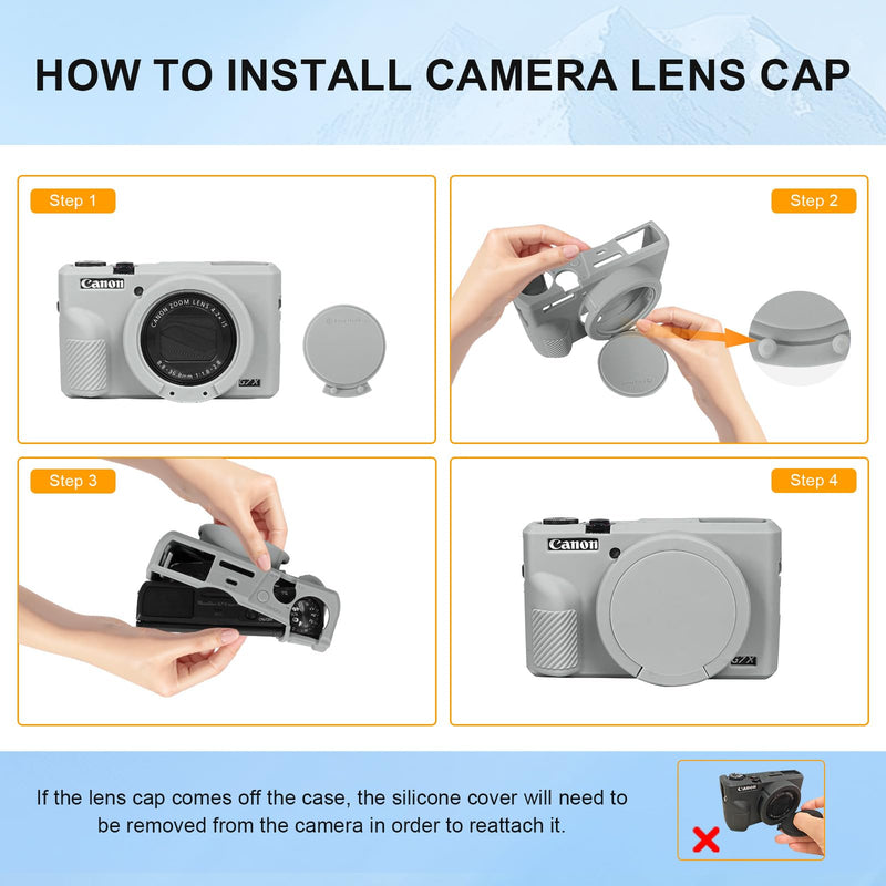 [AUSTRALIA] - G7X Mark II Case, Protective Case for Canon Powershot G7X Mark II Digital Camera, Removable Lens Cover Silicone Sleeve Soft Camera Cover Rubber Protective Body Skin-Light Grey Light Grey with lens cover 