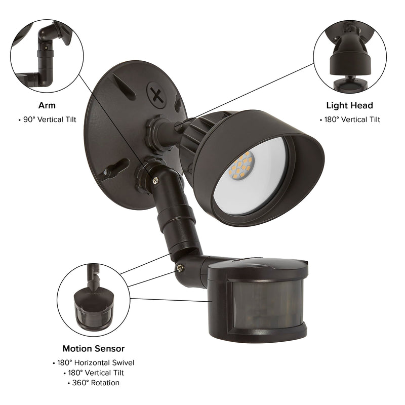 [AUSTRALIA] - Maxxima LED Outdoor Flood Wall Light, Exterior Security Light with Adjustable Head, 800 Lumens, Featuring Motion Sensor and Dusk to Dawn Sensor, 3000K Warm White, Brown Fixture 