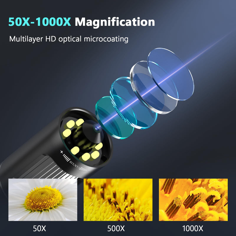 [AUSTRALIA] - Kids Microscope for Ages 8-12, Handheld Digital Microscope D-MS1 with 2" IPS Screen - Take Pictures & Videos - Download to PC & Mac - 1000X Pocket Microscope, Used Birthday for Kids black with stand 