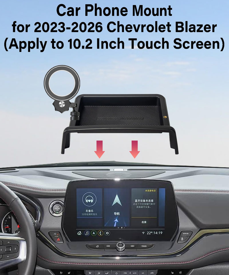 Car Phone Holder for 2023 2024 2025 2026 Chevrolet Blazer Accessories Apply to 10.2 in Screen Fixed Clip Magnetic Cell Phone Mount with Dashboard Storage Tray for 2023-2026 Blazer(10.2 Inch+Storage Tray)