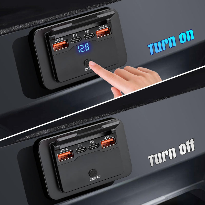 Qidoe 2 Pack 108W 12V USB Outlet Panel, Dual PD 36W & Dual QC3.0 18W | Fast Charging, Mount Panel For Car, RV, Truck, Boat, Bus, Marine, ATV, UTV