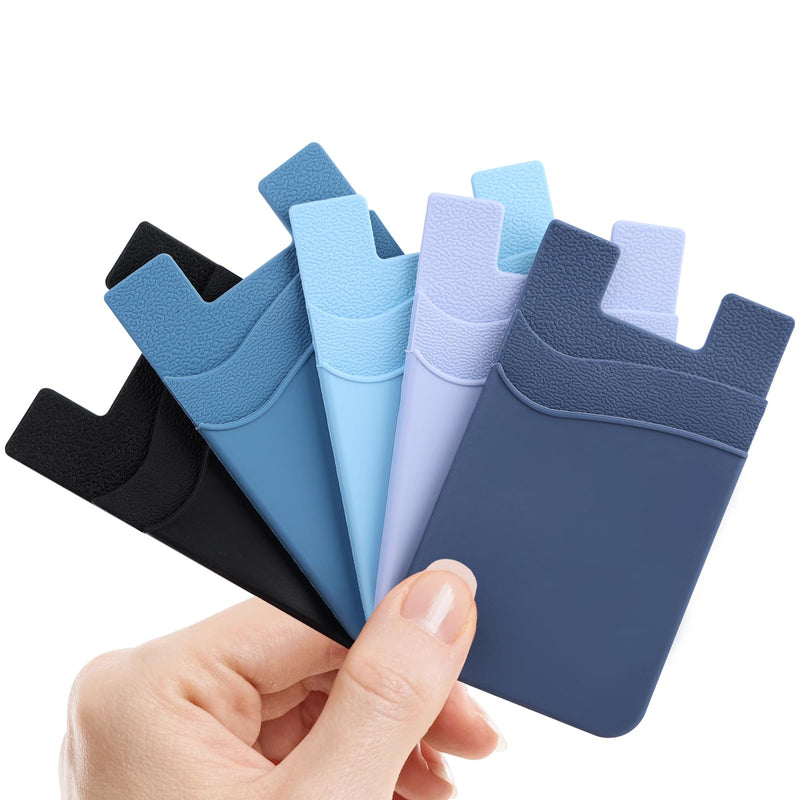 Phone Wallet Stick on,5Pack Phone Card Holder for Back of Phone Case,Silicone Sticky Credit Card Holder for Cell Phone Double Pocket Sticker All Smartphones—Navy,Sierra,Pastel,Blue,Black Navy,Sierra,Pastel,Blue,Black