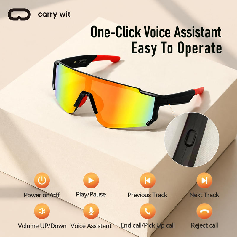AI Smart Sports Sunglasses for Men/Women, Bluetooth Glasses for Cycling Running Driving, UV400 Polarized Lenses, Bluetooth 5.4, 6-8H Playtime, Outdoor UV Protection and Voice Control(Orange) Orange