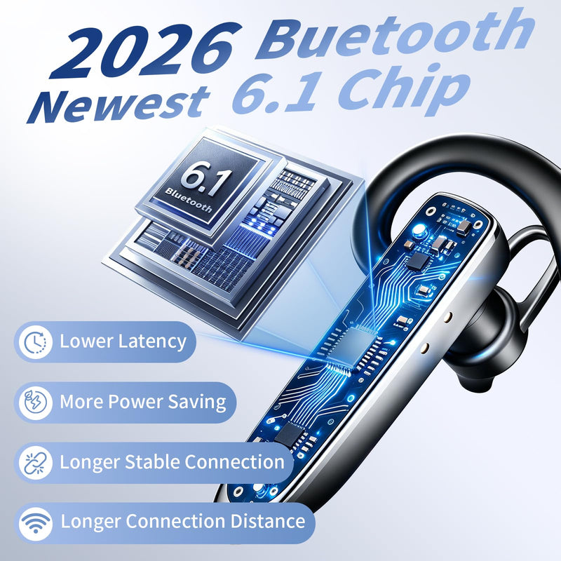 Bluetooth Headset with USB Dongle,Wireless Headset with Mic for Work | Bluetooth 6.1,24H Talk Time&10H Playtime via USB,Dual connect & Mute Bluetooth Earpiece with Noise Canceling for Work Trucker Phantom Black