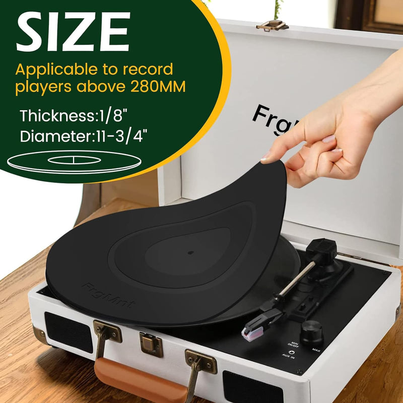 FrgMnt Turntable Platter Mat Black 12-inch Turntable Rubber Mat Silicone Design for Universal to All LP Vinyl Record Players (Black)