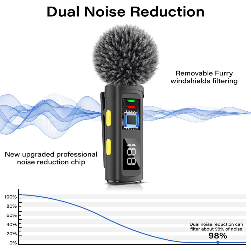 Bunog Wireless Lavalier Microphone for iPhone - Mini Lapel Mic with Crystal Sound, Battery Level Display, Noise Cancellation for YouTube/Tiktok/Podcast/Vlog
