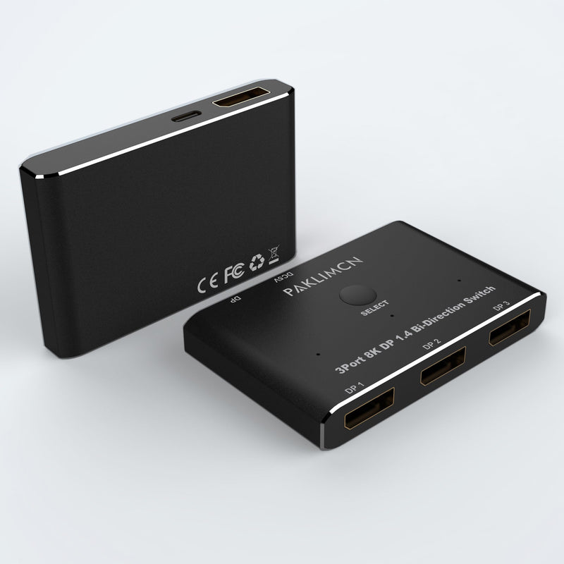 DisplayPort Switch 8K60Hz Display Port 1.4 switcher Box DP 4K@144Hz Bi-Directional 3in1out Switcher, 1 in 3 Out for Switching Video Signals Between Two Screens for one Computer (3 in 1) 3 IN 1