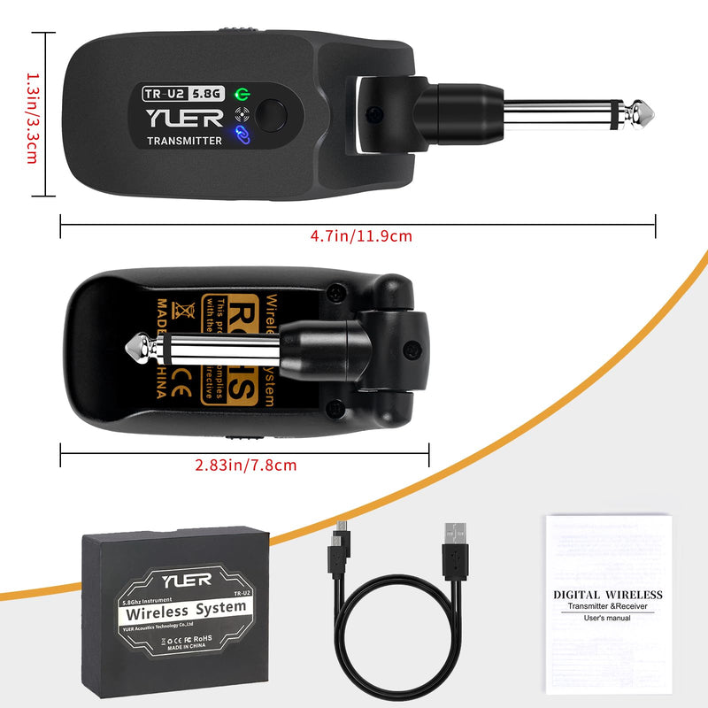 [AUSTRALIA] - YUER 5.8GHz Wireless Guitar System: Anti Interference Wireless Transmitter Receiver, Rechargeable Plug And Play Guitar Accessories for Electric Guitar Bass with Dual Ended USB Charging Cable 