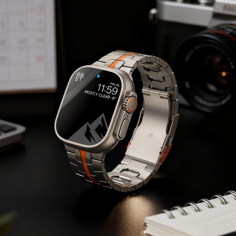 Titanium Band Compatible with Apple Watch Ultra ＆ Ultra2 49mm 46mm 45mm 44mm, Durable Lightweight Titanium Metal Strap, for iWatch Series 10 9 8 7 6 5 4 3 2 1 SE Men Women Bands 49mm/46mm/45mm/44mm/42mm(Series 3) Titanium Orange