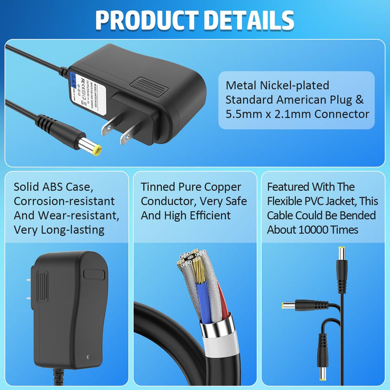 9V AC Power Supply Adapter for Boss Katana-Mini Battery Powered Guitar Amplifier Replaces Boss PSA-120S Guitar Distortion Effects Pedal DS-1 RC-1 RC-3 TU-2 PSB-1U PSB1U Charger Cable Cord (6.5 ft)