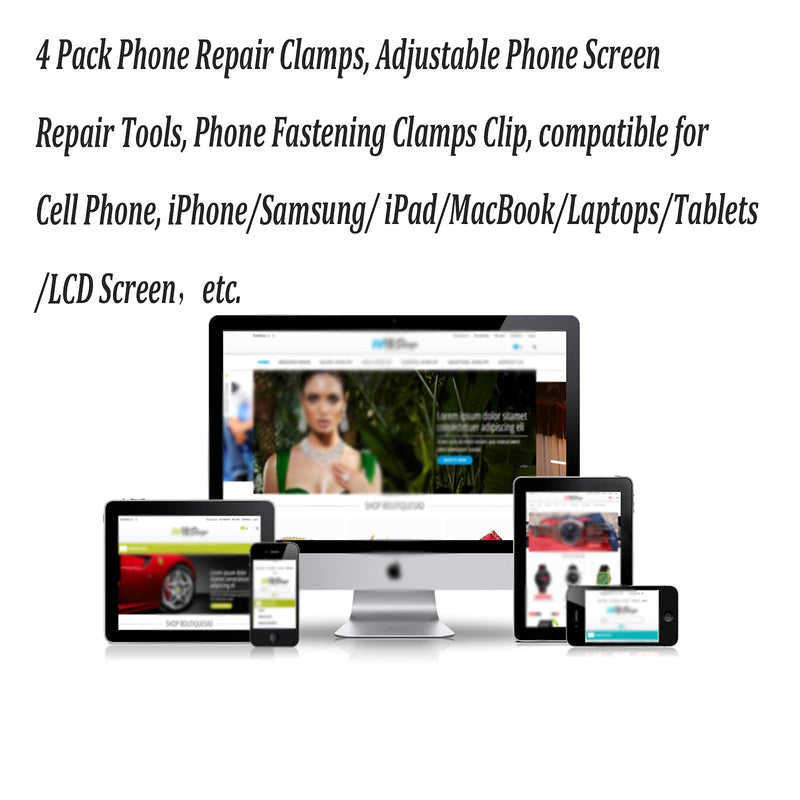 4 Pack Phone Repair Clamps, Adjustable CellPhone Screen Refurbish Tools, Screen Fastening Clamps Securing Clip Fixture Tools,Compatible for iPhone, Samsung, iPad, MacBook, Laptops, Tablets, LCD Screen 4pcs Clamps tools