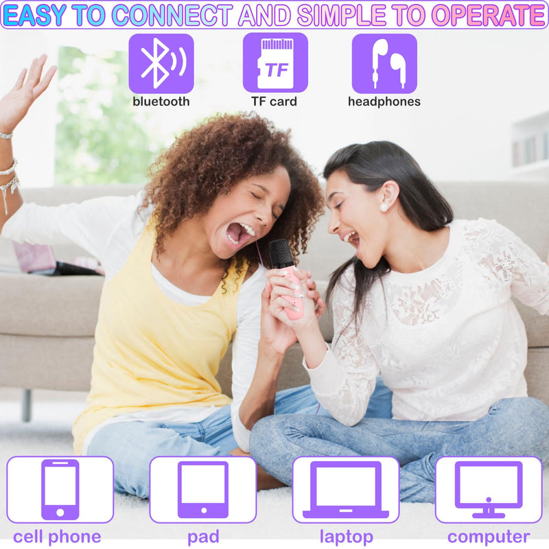 Portable Bluetooth Karaoke Speaker with 2 Wireless Microphones & LED Lights for Kids Birthday Parties K1-2MIC-PURPLE
