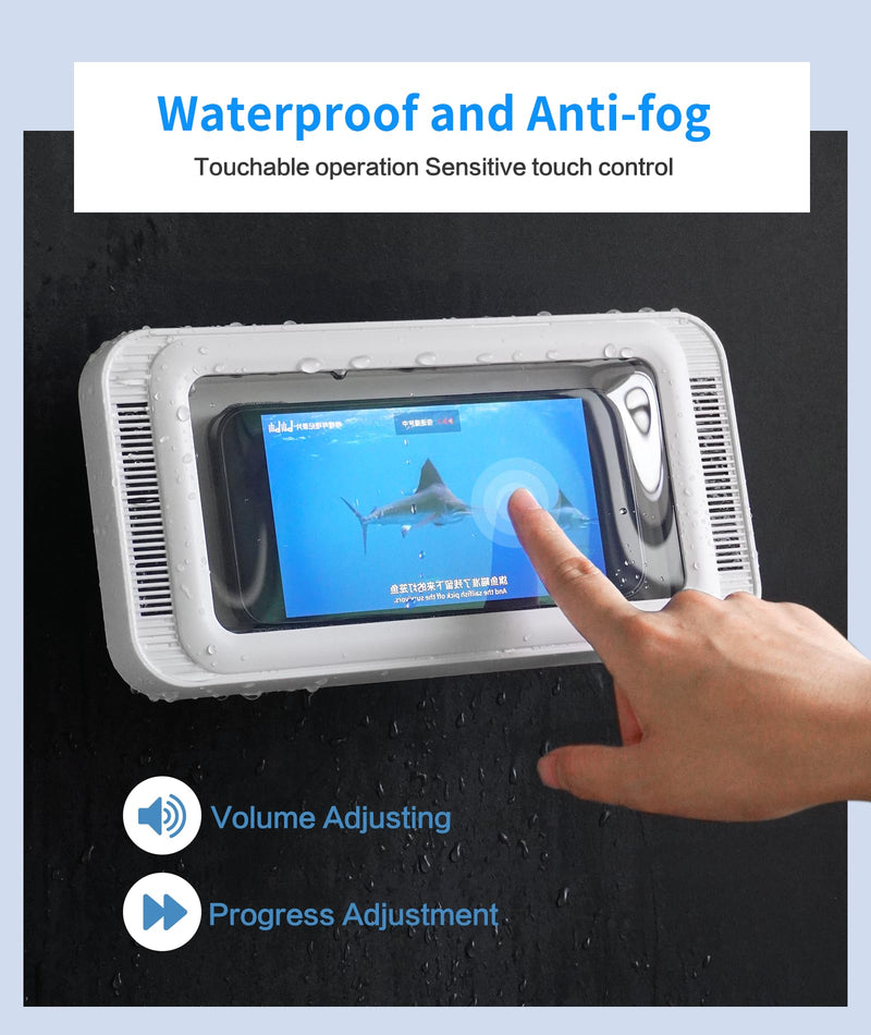 Waterproof Shower Phone Holder with 480° Rotation and Angle Adjustable, Enhanced Sound Quality, Fits Phones up to 7 Inches（White） White
