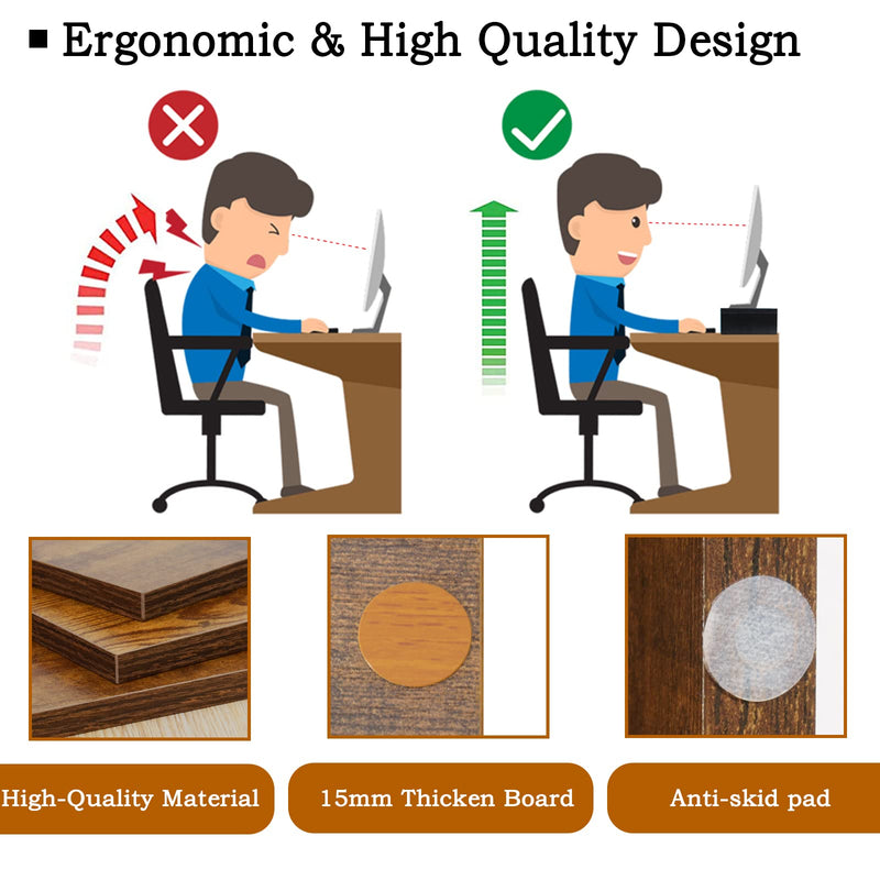 TEAMIX 2 Pack Rustic Brown Wood Monitor Stand Riser and 1 Pack 20 inch Rustic Brown Wood Monitor Stand Riser for Computer Desk Home Office Organization.