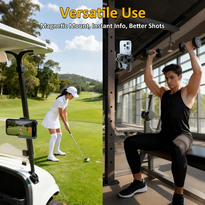Falafa Magnetic Golf Cart Phone Holder, Universal Phone Mount 2-Pack | 360° Rotatable Magnetic Mount Fits EZGO, Club Car & Yamaha Carts, Compatible with iPhone, Galaxy, Google Pixel & More Orange-2 Pack