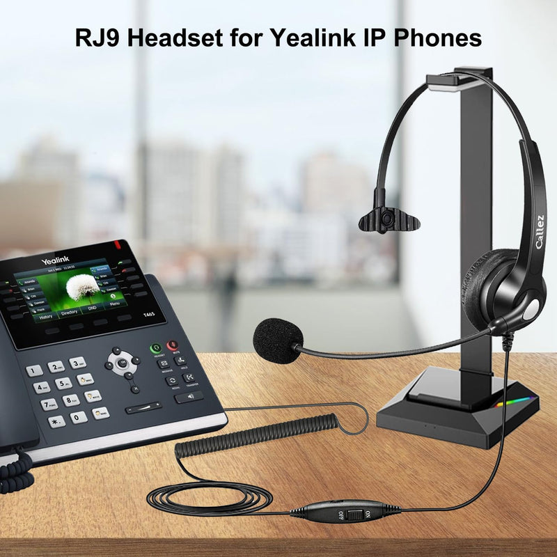 Callez Phone Headset for Yealink Office Phone with Noise Cancelling Mic, RJ9 Mono Telephone Headset Compatible with Yealink T20P T33G T46G T48G T46S T48S T53W T54W Avaya 1608 9608 J179 Grandstream Black